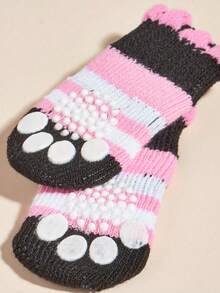 4pcs/Set Anti-Slip Pet Socks, Dog Socks, Cat Socks - Pink - View 5