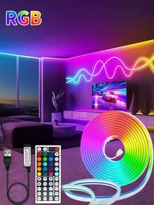 1 pieza Tira de luz de neón LED RGB flexible con control remoto - Luz de neón ajustable de color, adecuada para dormitorio, sofá, área de juegos y decoración de cine en casa, perfecta para decoración navideña - luz policromática - Ver 3