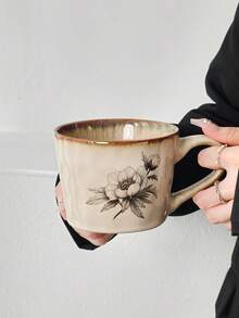 Taza de café de cerámica con patrón floral retro de lujo, estilo artesanal pintado a mano, taza de leche para el desayuno diario, taza de agua de oficina, regalo, regalo para el Día de la Madre, regalo para el Día del Padre - Multicolor - Ver 12
