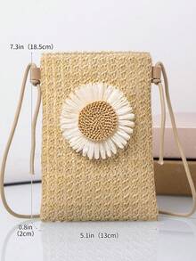 Dedoo Leichte, lässige, gewebte Umhängetasche für das Handy, geeignet für den Urlaub. Diese vertikale Mini-Handytasche ist klein und elegant, dekoriert mit einem 3D-Sonnenblumenmuster, das eine ländliche Atmosphäre ausstrahlt. Perfekt geeignet für den täglichen Gebrauch Kleine Mädchen, Fotoshootings, Dates und andere Anlässe, um eine perfekte Stimmung zu schaffen. - Aprikosenfarben - Übersicht 3