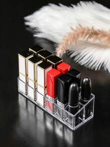 1 pieza Soporte transparente para lápices labiales con múltiples compartimentos, Caja de almacenamiento para lápices labiales y brillo de labios, Organizador de maquillaje para escritorio, Estante de exhibición - Multicolor - Ver 5