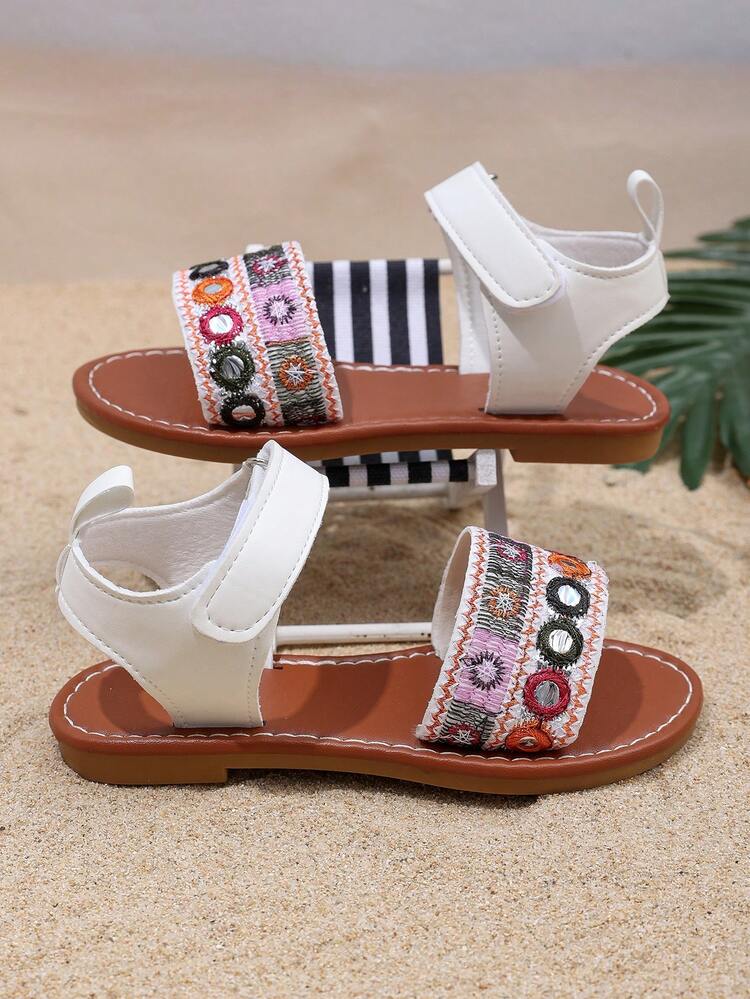 1 par de sandalias bordadas con estilo bohemio, con lentejuelas y piedras rhinestone, adecuadas para el verano, la playa y ocasiones versátiles - Multicolor - Añade 5
