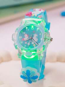 Set de 4 relojes de cuarzo luminosos con diseño de sirena de dibujos animados, correa de silicona 3D que brilla, accesorio de moda para adolescentes, regalo para uso diario - Multicolor - Ver 4