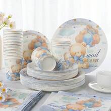 Bộ đồ dùng ăn uống hình gấu bông Star Baby, bao gồm đĩa giấy dùng một lần 7/9 inch, cốc và khăn ăn, thích hợp cho tiệc sinh nhật, lễ hội, họp mặt, dã ngoại, sự kiện kỷ niệm, tiệc trà cưới, lễ tốt nghiệp, đồ dùng tiệc dùng một lần. - Nhiều màu - Xem 4