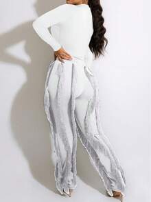 CALEBGAR Women's Sexy Two Piece Outfits Long Sleeve Fringe Pants Set Clubwear Going Out Birthday Party Night Outfits - trắng - Xem 7