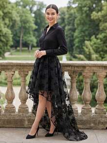 Women's Renaissance Victoria Long Maxi Skirt Halloween Costume Ruffle High Low Asymmetrical Skirt - 黑色 - 查看 1