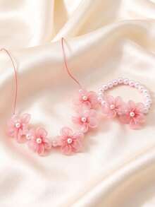 1 Bộ trang sức thủ công đính cườm hình hoa, gồm vòng tay và dây chuyền. - hoa - Xem 1