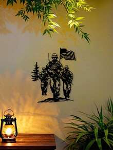 1pc Patriotic Soldier Metal Wall Decor, Black Military Silhouette Outdoor Wall Art, Suitable For Men's Cave, Patriotic Home Decor, Holiday Gift, Military Theme Gift, Metal Structure - Black - View 8
