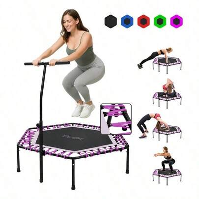 Trampolín Fitness con Barra Agarradera | Ejercicio Jumping para Aeróbicos | 94x101 cm | Color Rosa Blick