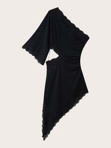 Vestido mini sexy de fiesta con parches de encaje para mujer - Negro - Ver 2