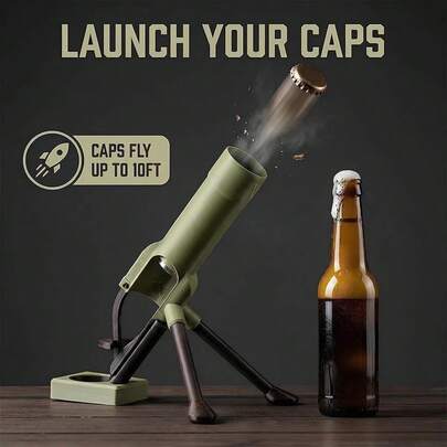 51mm Mortar Beer Bottle Opener, Interesting Pop-Up Cap Launcher, Heavy Duty Tactical Hat Bottle Opener, Hands-Free Beer And Soda Bottle Opener, Suitable For Bars, Desktop Decor, Party Games Gifts