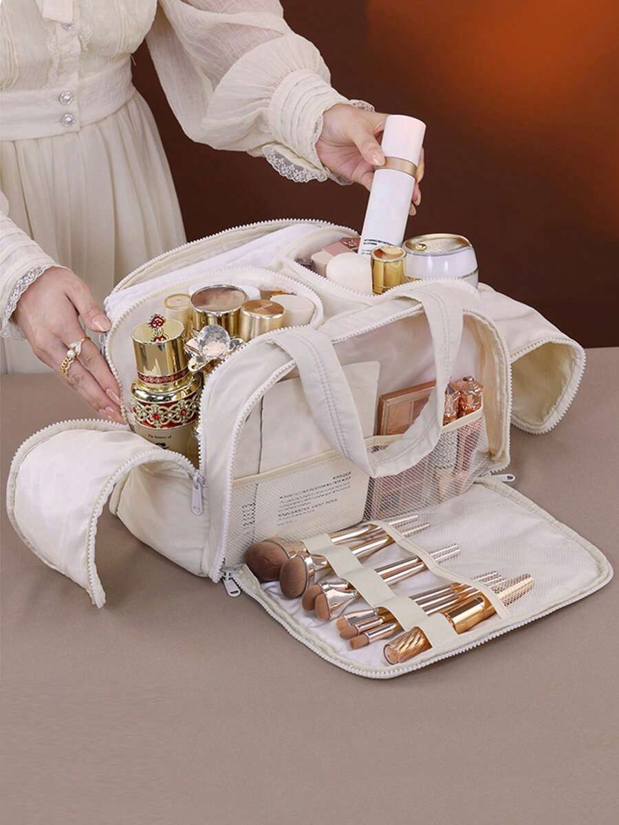1pc Premium Double-Zipper Cosmetic Bag, Large Capacity Fashion Storage Toiletry Bag
