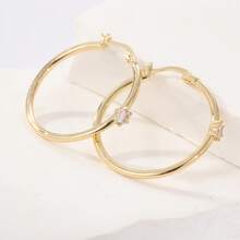 1 Pair Elegant Minimalist Style Gold-Tone Earrings Decorated With Synthetic Zirconia, Exquisite Jewelry Accessory, Suitable For Casual Daily Wear, Perfect Gift For Festivals. Elegance Never Goes Out Of Style. - Gold - View 5