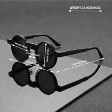 1 Pair Unisex Minimalist Black Frame Round Fashion Glasses, Steampunk Style, Suitable For Street Photography - Black - View 5