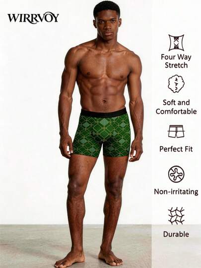2pcs Men's Fashion Geometric Print Boxer Briefs, Comfortable And Durable Daily Underwear, Suitable As Anniversary, Valentine's Day, Birthday, Wedding Gift For Friends, Boyfriends, Husbands