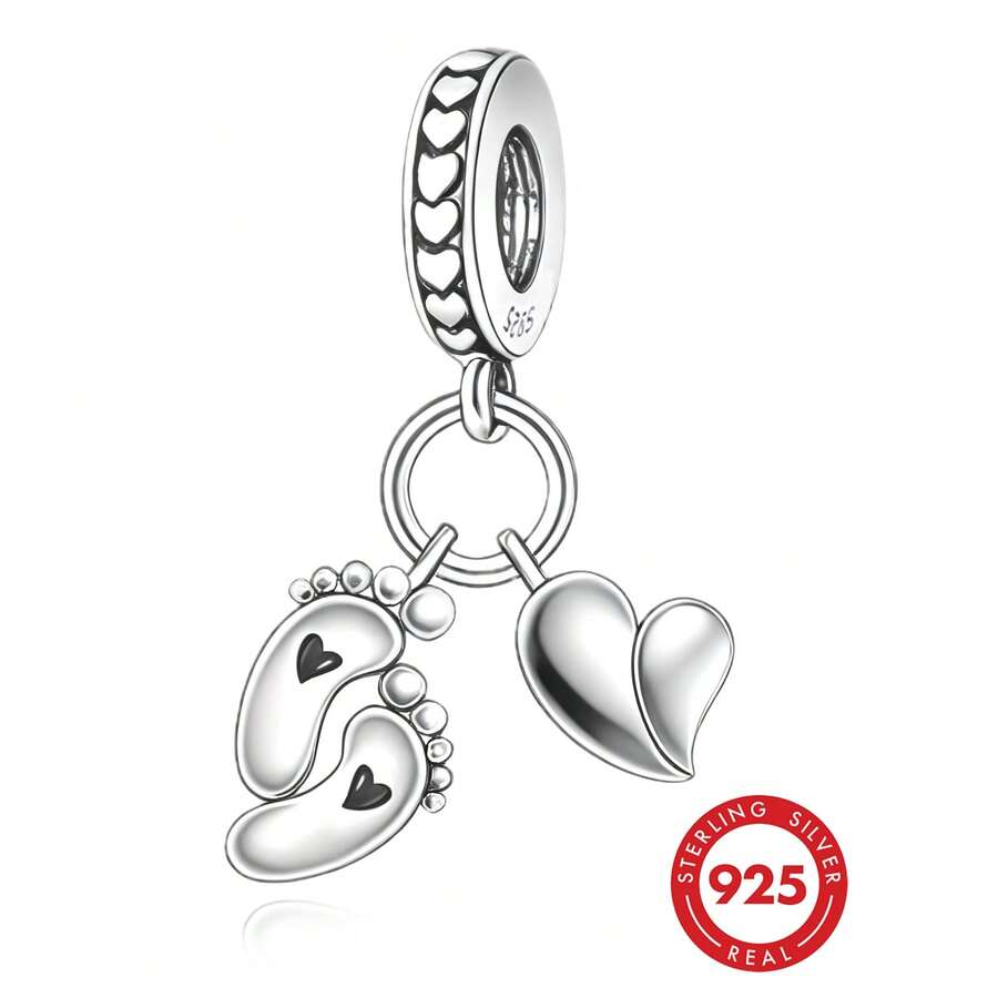 1 pezzo Ciondolo a forma di cuore con impronta in argento sterling 925, gioiello fai-da-te, regalo unisex - Argento - Visualizzare 1