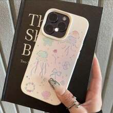 Funda para teléfono con patrón de medusas, lazos y conchas marinas en degradado rosa - Compatible con iPhone 16 Pro Max/14/16 Plus/15/13 Pro/12/11 - Funda protectora de TPU resistente a caídas; Compatible - Cubierta protectora elegante y resistente a caídas - Color 1 - Ver 4