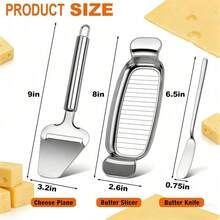 3-Pack Stainless Steel Cheese Slicer And Butter Cutter Set With Wire Slicer, Plane Slicer, And Spreader Knife, Ergonomic Dishwasher  Handles - 1 - View 6