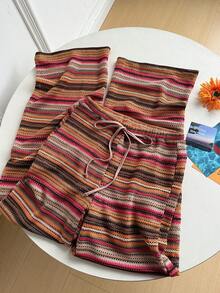 Quần nữ kẻ sọc, kiểu dáng thường ngày, thắt nút, thích hợp mặc đi chơi hoặc đi nghỉ mát. - Nhiều màu - Xem 2