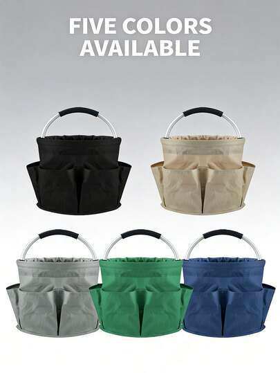 Outdoor Beach Basket Foldable Handheld Storage Toiletry Bag Shower Caddy Home Portable Picnic Basket Round Multi-Pocket Tool Tote Thickened Oxford Cloth Aluminum Alloy Handle Non-Slip Grip Wear-Resistant Tear-Resistant Water-Repellent Moisture-Proof Dust-Proof Stain-Resistant Large Capacity Multi-Compartment Organizer Easy To Clean