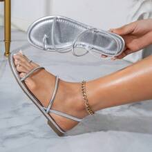 Women's Fashionable Versatile Flat Sandals, Summer - Silver-gray - View 9