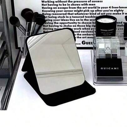 Fashionable Folding Makeup Mirror - Portable Freestanding Design, Suitable For Travel, Vanity, Dorm Decor - Elegant Rectangular Glass Beauty Mirror