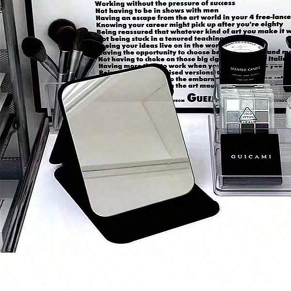 Fashionable Folding Makeup Mirror - Portable Freestanding Design, Suitable For Travel, Vanity, Dorm Decor - Elegant Rectangular Glass Beauty Mirror