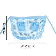 Soft Blue And White Plaid With 3D Bow Tie, Ruffled Hem Flattering, Classic Black And White Plaid Retro Elegant, 3D Bow Tie Decor Playful And Lively. Durable, Easy To Clean And Maintain, Suitable For Bars, Banquets, French Restaurants And Other Occasions, Minimalist And Stylish. - Blue and White Checkered Bow Style - View 9