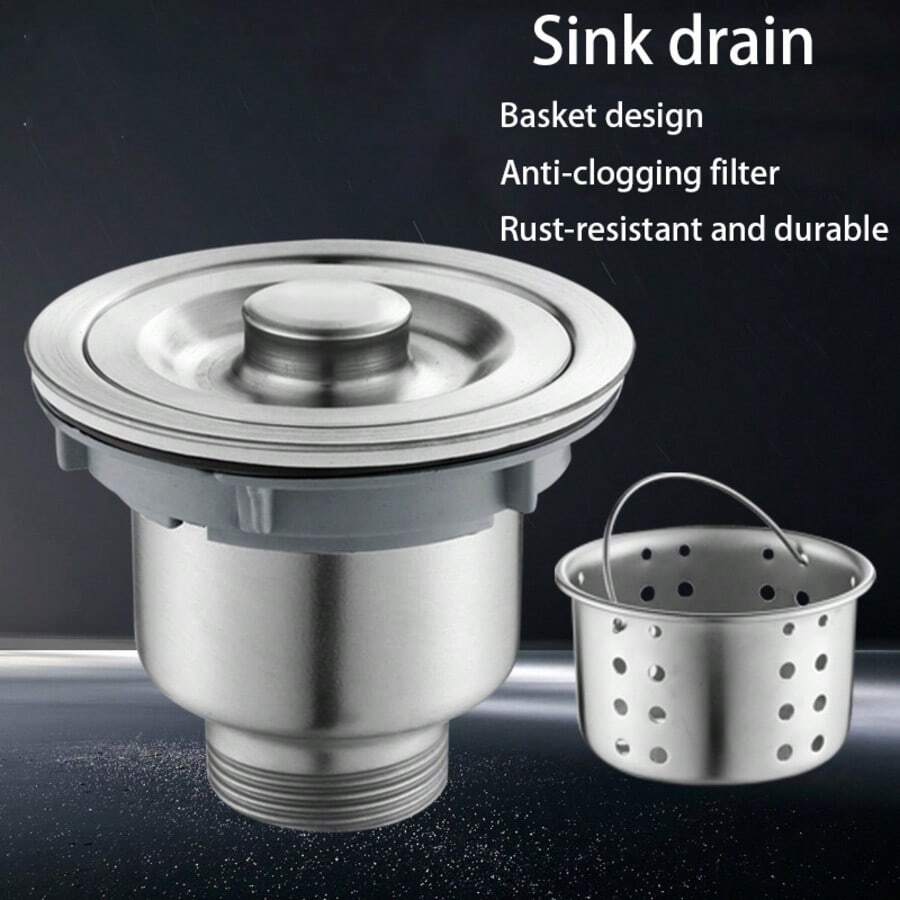 8.9cm (3-1/2 pulgadas) Ensamblaje de drenaje de fregadero de cocina con cesta de filtro profunda extraíble, tapón y tubo de cola - Dibujo de alambre - Ver 1