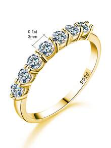1 chiếc nhẫn bạc 925 đính 5 viên kim cương Moissanite tròn màu D (0.3ct) hoặc 7 viên kim cương Moissanite tròn màu D (0.1ct), thích hợp làm quà tặng đính hôn, cưới, quà sinh nhật/kỷ niệm cho vợ/bạn gái hoặc trang sức cô dâu. - Vàng - Xem 19