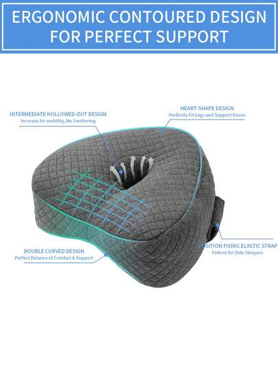 1 pieza Almohada en forma de corazón para las piernas, diseñada para durmientes de costado, almohada ergonómica para las rodillas con tela de capa de aire 3D transpirable, espuma de memoria incorporada y correa ajustable, diseño perforado para aliviar el dolor de cadera y espalda, ciática, apoyo durante el embarazo, recuperación post-cirugía