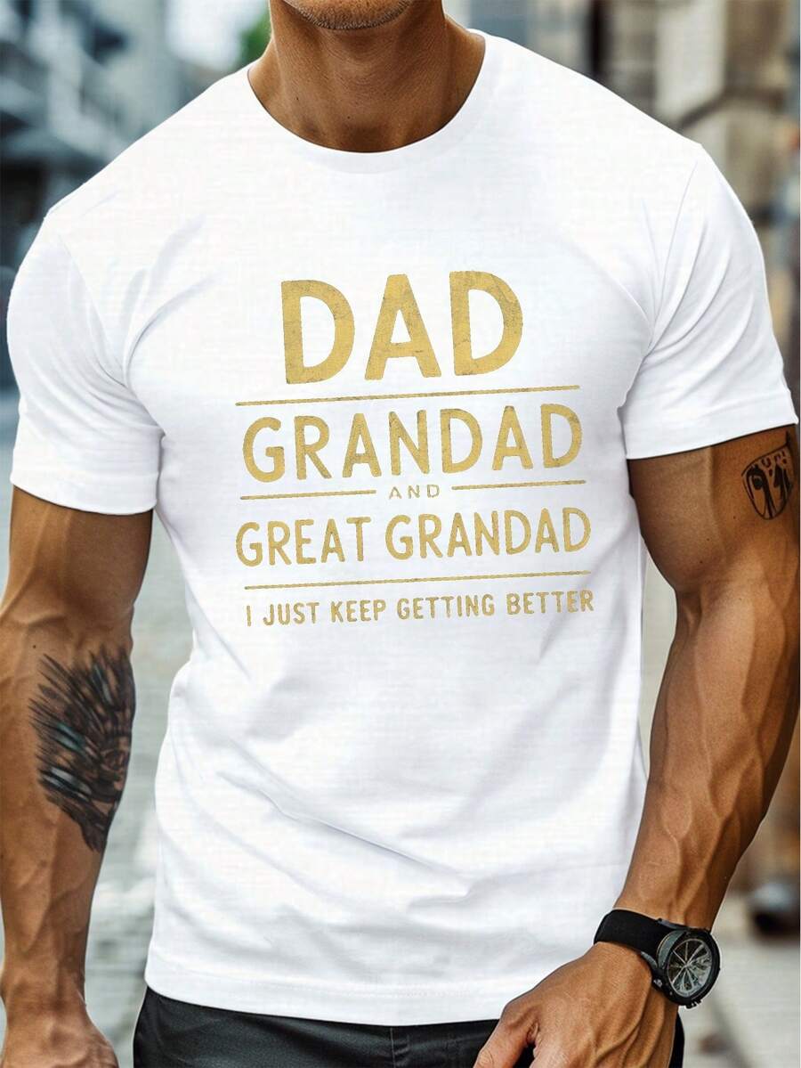 Family Generations DAD GRANDAD GREAT GRANDAD Camiseta Casual de Cuello Redondo y Manga Corta para Hombre para Verano, TALLA GRANDE - Blanco - Ver 1
