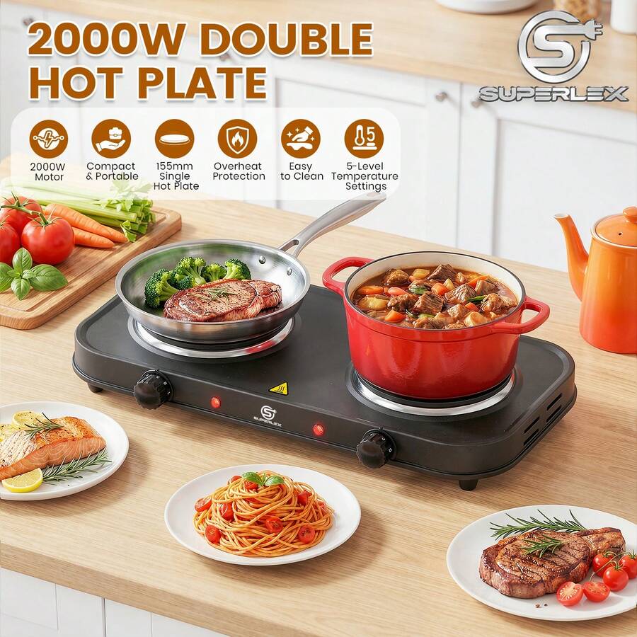 SUPERLEX 8-In-1Electric Stove, 2000W Induction Cooker Table, Portable Cooking Hot Plate, 5-Speed Temperature Control Portable Cooking Hot Plate, Heating Indicator Light, Overheating Protection. Suitable For All Cookers, Suitable For RV/Home/Camping/Apartment
