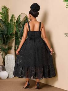 BIUBIU Women's Plus Size Woven Fabric Floral Pattern Long Dress With Flared Hem And Straps Party - Black - View 2