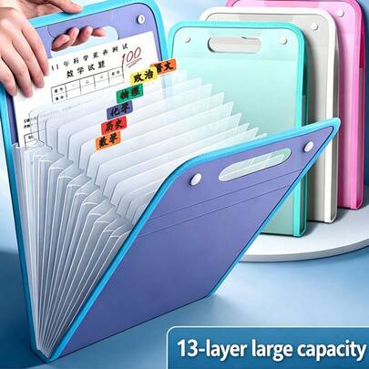 Carpeta de archivo acordeón vertical de 13 capas, organizador de documentos portátil tamaño A4, bolsa de archivo expandible de múltiples bolsillos, adecuada para el hogar, la oficina, la escuela, útiles escolares