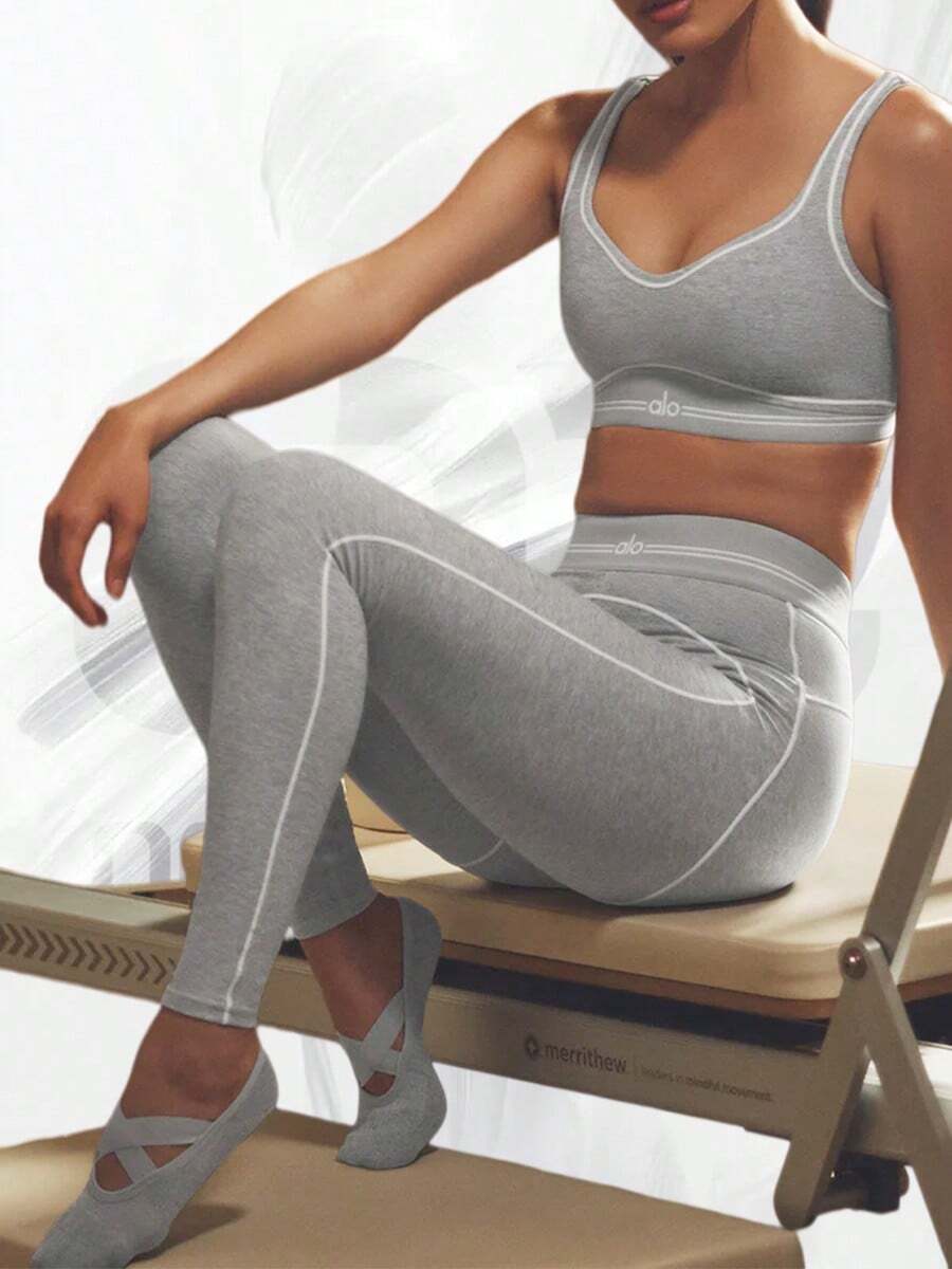 Alosoft High-Waist Heart Throb Legging - Athletic Heather Grey/White - View 1