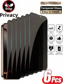 6pcs Anti Peeping Tempered Glass Film 9H Hardness Explosion-Proof Scratch Resistant Anti Spy Mobile Screen Protector Compatible With IPhone 17 Pro Max 16 15 14 13 12 11 Series Office/Subway Privacy Protection Full Coverage No Bubbles Smooth Oil Repellent Protective Film - Black - View 25
