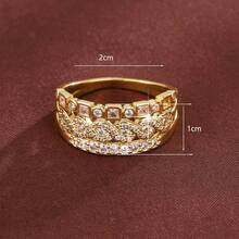 1枚个性化几何编织设计全镶立方氧化锆女士宽边戒指 - 彩色 - 查看 5