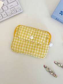 Lightweight Card Storage Bag Zipper Coin Wallet Portable Cash Bags Foam Quilted Card Holder Cute Grid Pattern Makeup Bag High-Capacity Cosmetics Bags - Multicolor - View 14