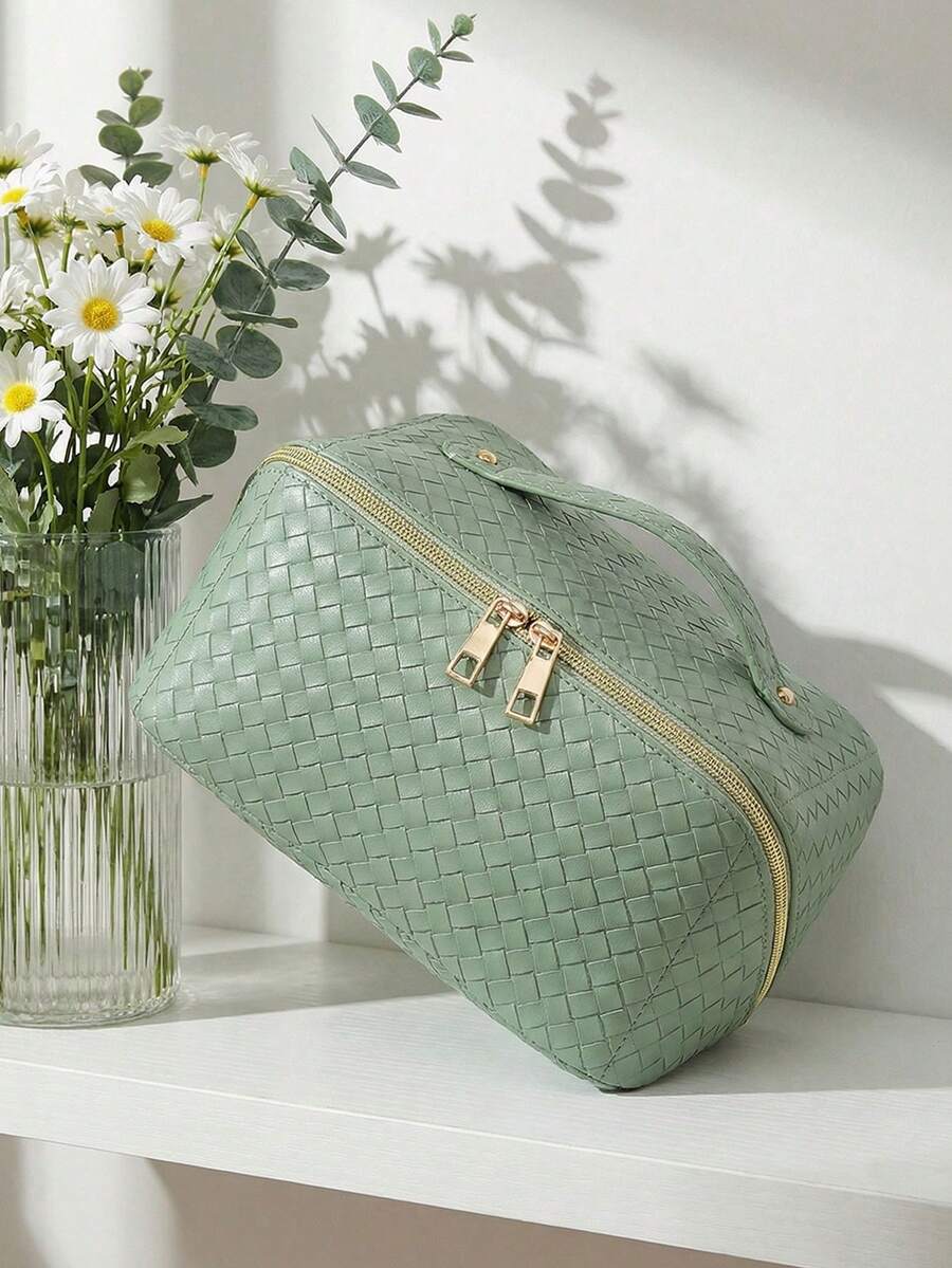 1 PC Mint Green Pu Leather Premium Pillow Bag, Versatile Travel And Commuter Handbag Make Up Bag,Fashionable And Casual Large Capacity Portable Zipper Makeup Bags,Travel And Vacation Essentials Cosmetic Bags For Sanitary Napkins,Pouch Pads - 綠色 - 查看 1