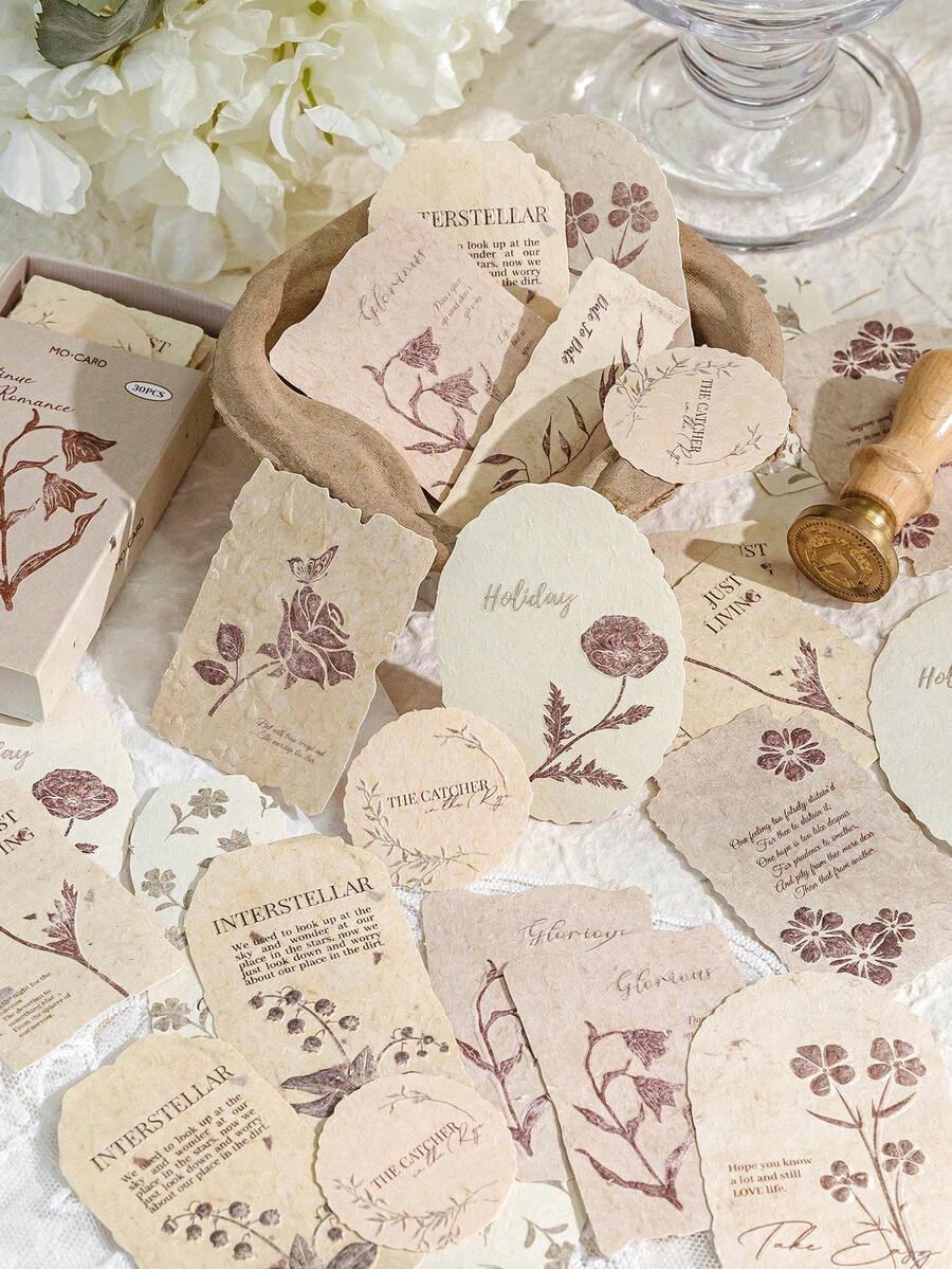 1 Box 30pcs Embossed Sticker Notes, Vintage Creative Aesthetic Sticker Decals, DIY Decoration Collage Craft Material, Holiday Gift, Personalized Scrapbooking School Supplies - Gaya 6 - View 1