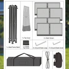 11x11ft Portable Canopy Canopy Tent for Backyard & Patio – Mosquito Netting, Water & UV Resistant, Mesh Screen, Easy Setup, Includes Ropes, Stakes, Sandbags, Wheeled Storage Bag - Tarjeta profunda + tarjeta superficial - Ver 8