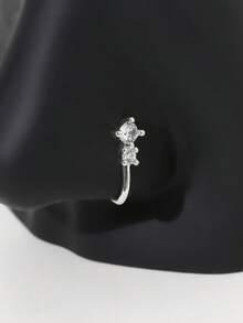 1 chiếc khuyên mũi giả mạ vàng tối giản đính đá Cubic Zirconia, kiểu kẹp không cần xỏ lỗ, thích hợp cho nữ đeo hàng ngày. - Bạc - Xem 5