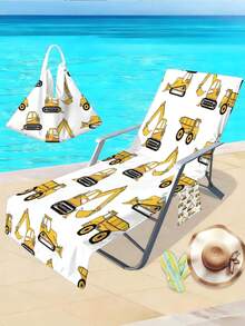 1 pièce Serviette de plage Excavatrice - Tissu tricoté doux, séchage rapide et super absorbant, convient pour les voyages, le yoga, la natation et les pique-niques , Design léger et à la mode marron et beige, essentiel de plage , Serviette moderne , Serviette super absorbante, couverture de plage, housse de chaise de plage - A - Voir 2