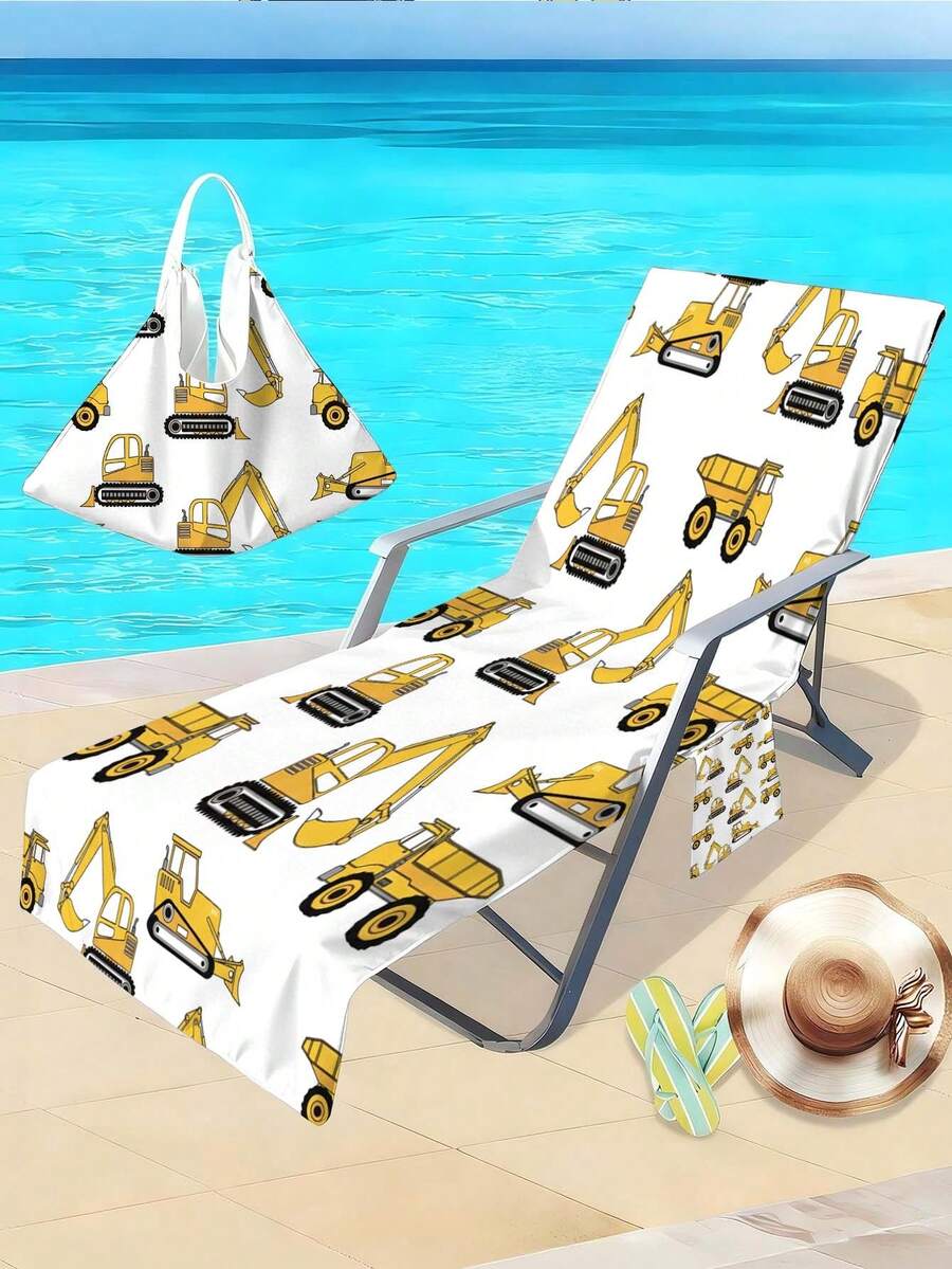 1 pièce Serviette de plage Excavatrice - Tissu tricoté doux, séchage rapide et super absorbant, convient pour les voyages, le yoga, la natation et les pique-niques , Design léger et à la mode marron et beige, essentiel de plage , Serviette moderne , Serviette super absorbante, couverture de plage, housse de chaise de plage