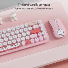 MOFii I Bean Pro 68键无线键鼠套装，小巧便携，专为女生设计，可爱造型搭配静音按键，美观的桌面外设。2.4G USB连接。不含电池。电源：鼠标需1节AA电池，键盘需2节AAA电池。 - 查看 4