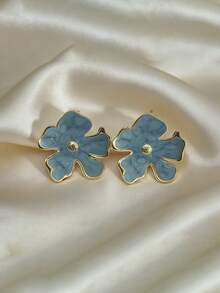 1 par de pendientes asimétricos de flor de cinco pétalos de acero inoxidable, disponibles en 6 colores, de moda única y versátil, adecuados para viajes de verano y uso diario, regalo del Día de la Madre - flores - Ver 15