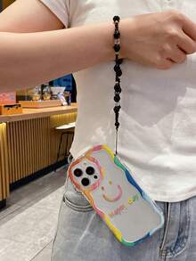 奶油色纹理波浪边亮面彩绘笑脸防摔手机壳，配串珠手链配件，兼容 17pro/17Air/17/17promax/16/11/16pro/16plus/16promax/16e/15Promax/13/14/12/XS/XR/7G/8P、Galaxy 等机型。 - 彩色 - 查看 3