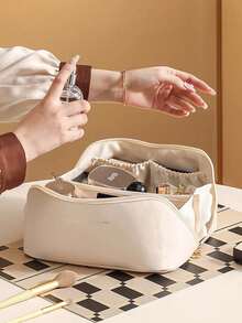 1pc PU Leather Cosmetic Bag, Waterproof Bathroom Organizer Bag, Multi-Functional Travel Makeup Bag, Portable Storage Pouch, Women's Makeup Bag, Travel Essentials, Travel Accessories, Cruise Necessities, Holiday Must-Haves, Suitable For Bathroom, Bedroom, Dorm Storage, Birthday Gift, Teacher Gift, Bridesmaid Gift, Also A Thoughtful Gift For Ladies, Mothers, And Girlfriends - White - View 5