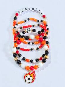 Set de 5 piezas de pulseras con letras de perlas falsas de estilo animador de la Copa Mundial de Fútbol, joyería personalizada de moda, adecuada para atuendos diarios, perfecta para fiestas y vacaciones, accesorio casual y de vacaciones unisex - Multicolor - Ver 3